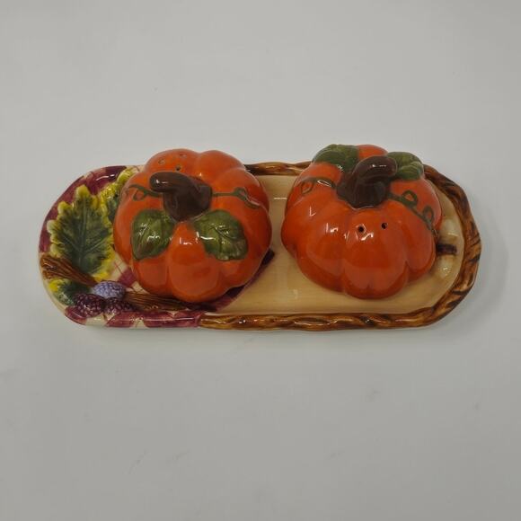 Bella Casa by Ganz Pumpkin Salt & Pepper Shakers and Butter Dish Tray - Picture 2 of 11